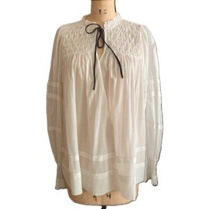 Anthropologie Long-Sleeve Airy frilly Babydoll  Peasant Pirate Tunic Blouse top